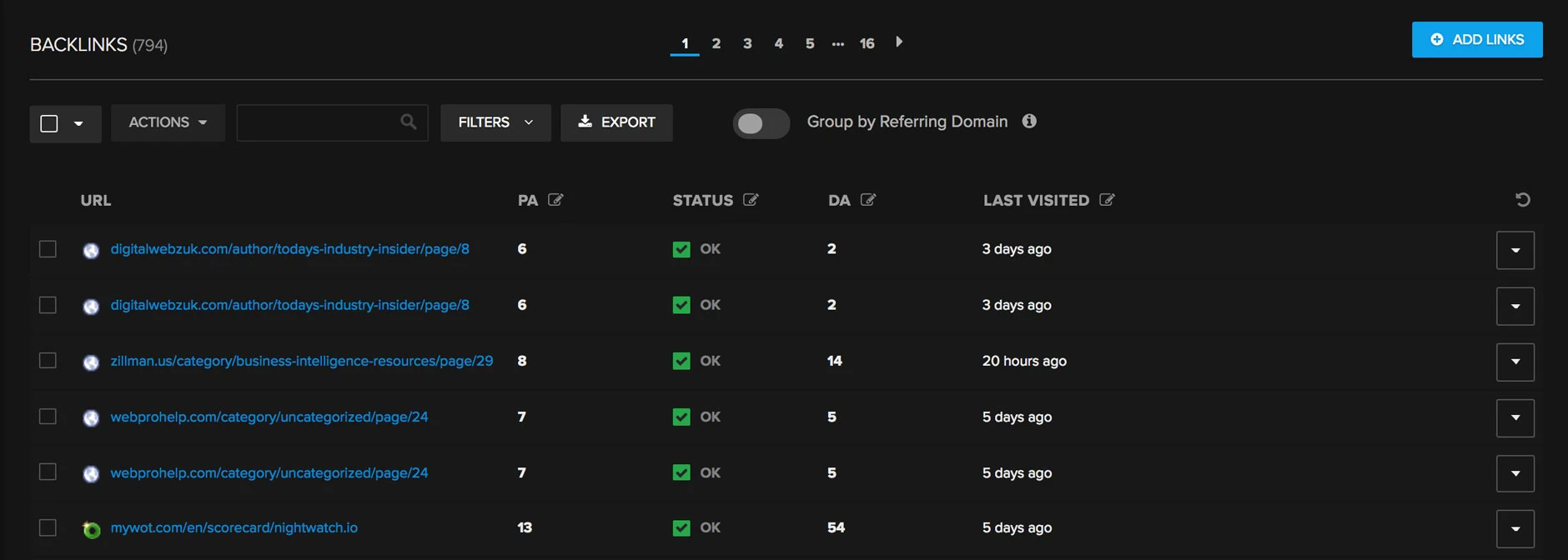 Tracking live status of your backbone backlinks
