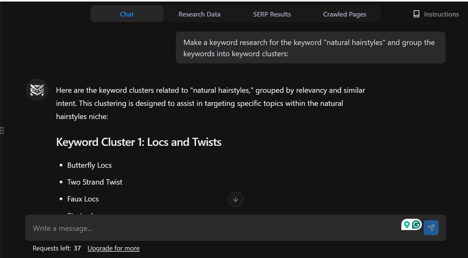 Keyword clustering in Nightwatch