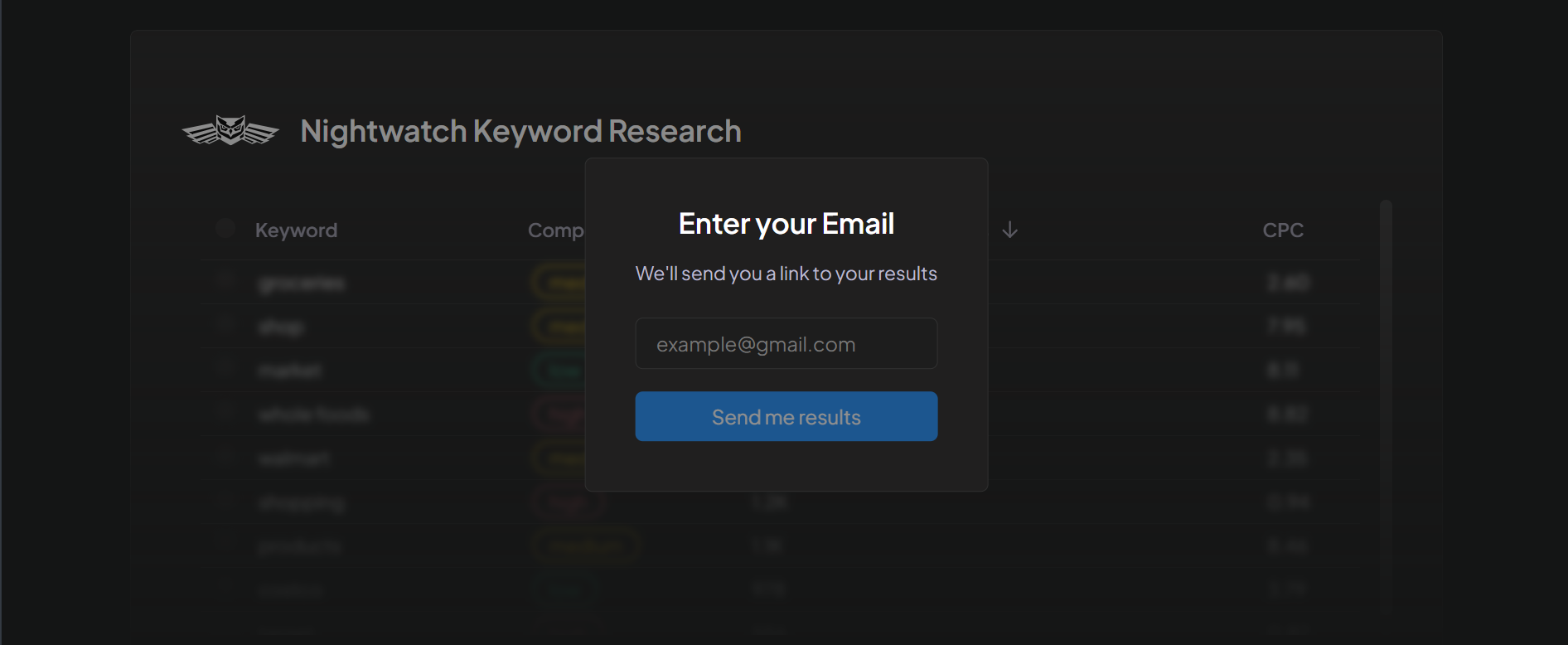 Keyword research in Nightwatch