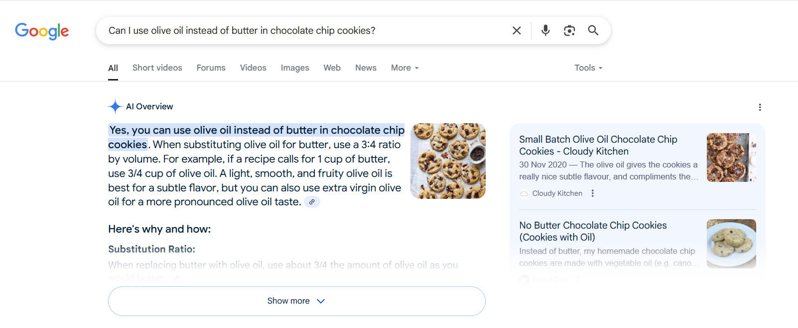 ai-overviews-results-for-can-i-use-olive-oil-instead-of-butter-in-chocolate-chip-cookies