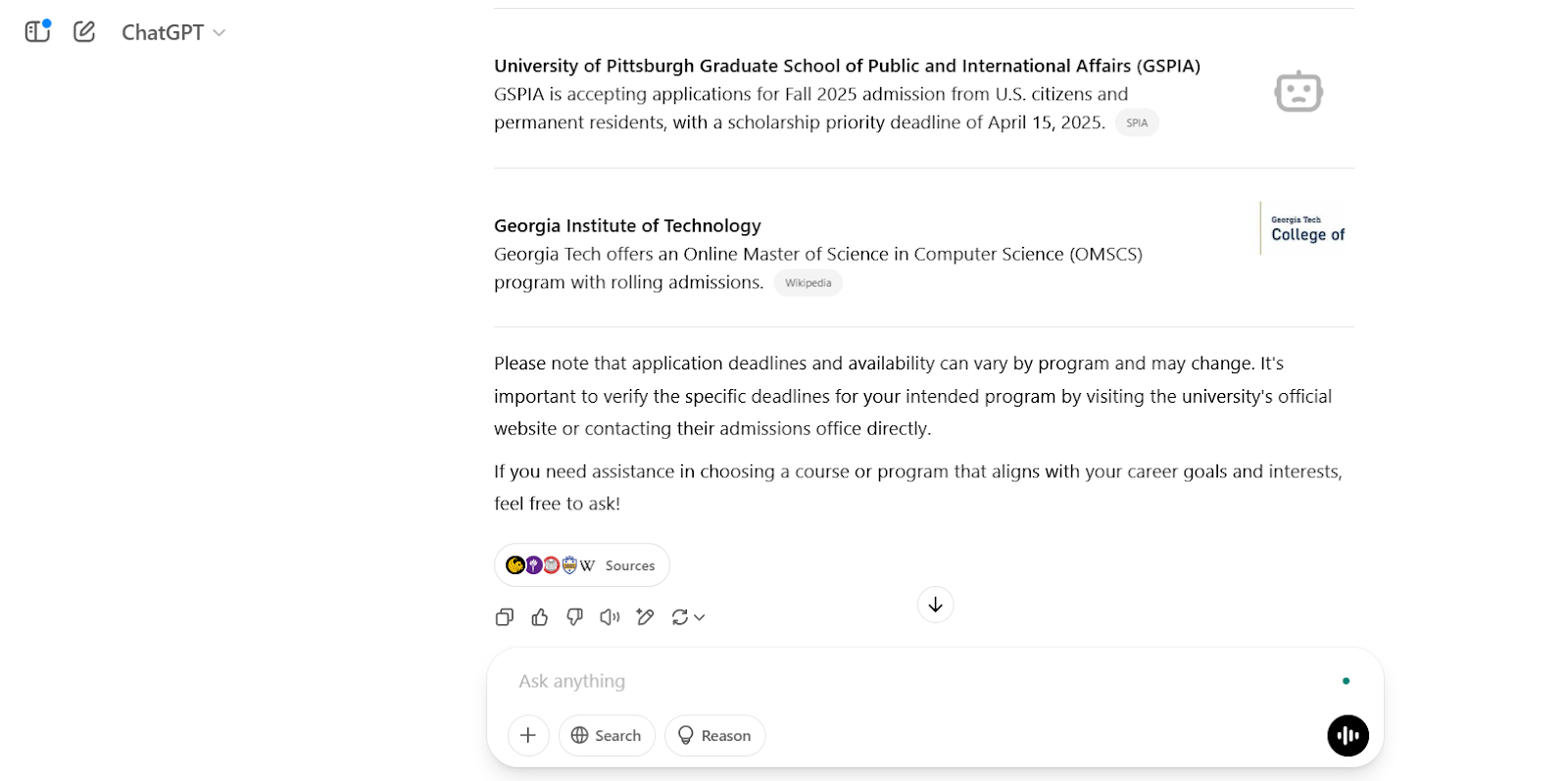 A ChatGPT example of AI search predictive analytics