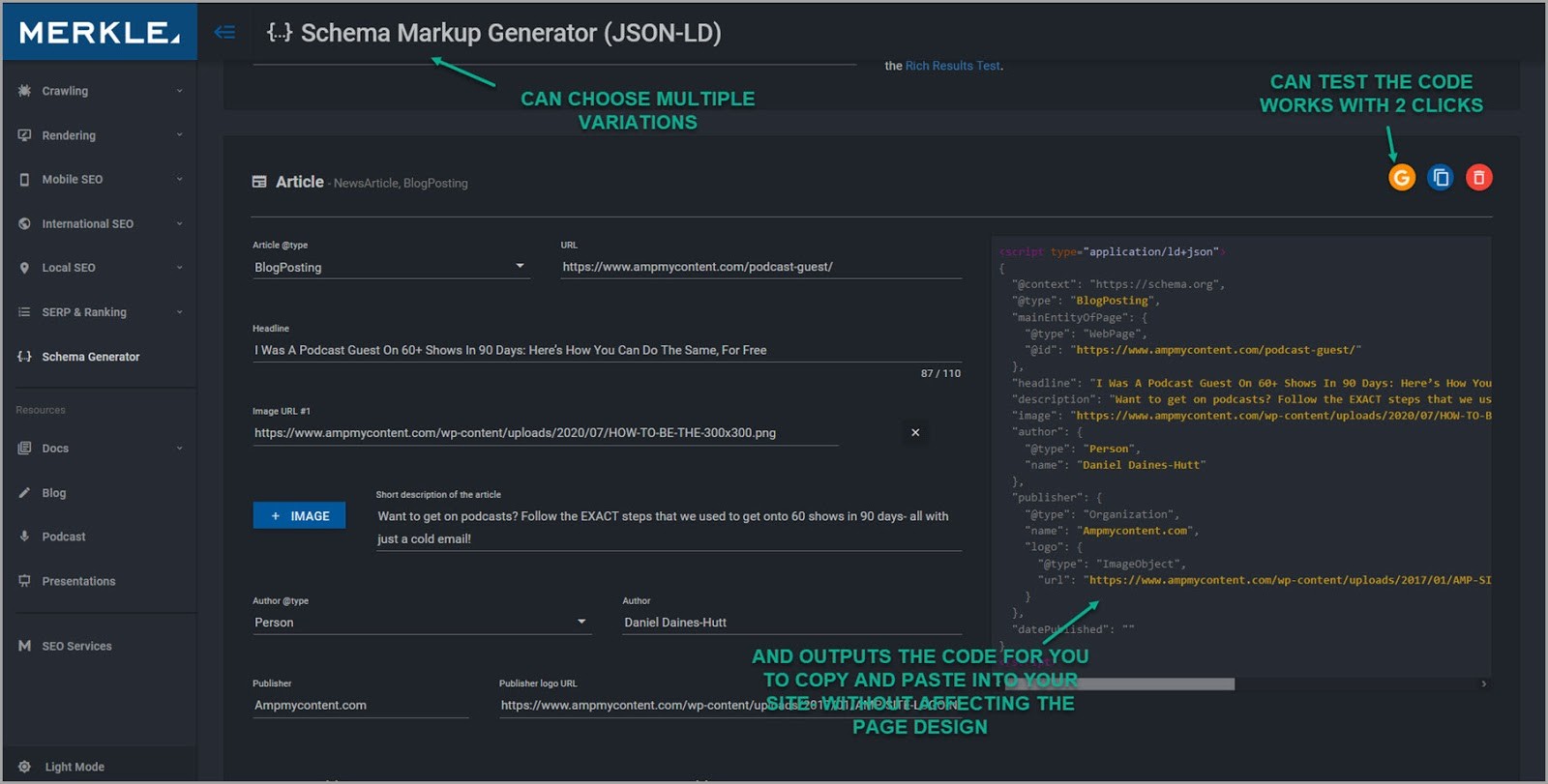 Merkle schema markup generator