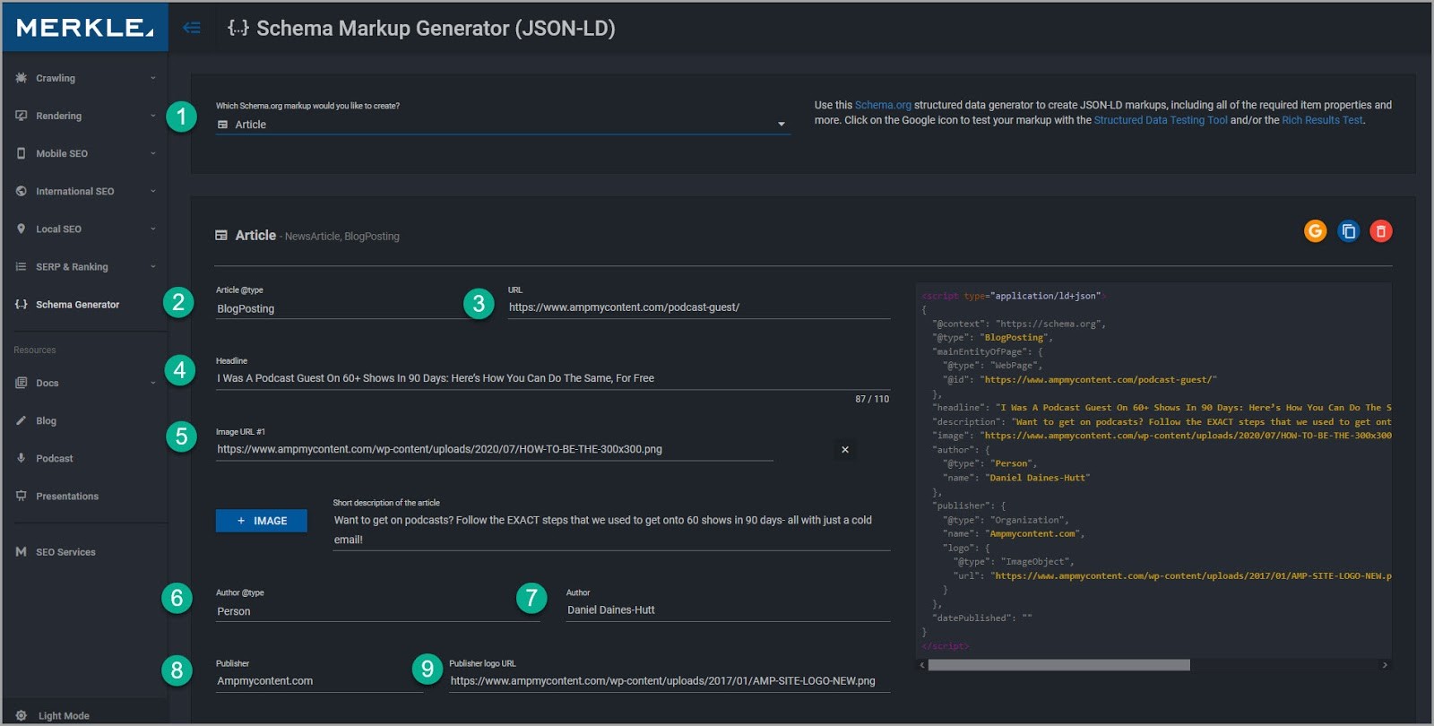 Step create the schema markup