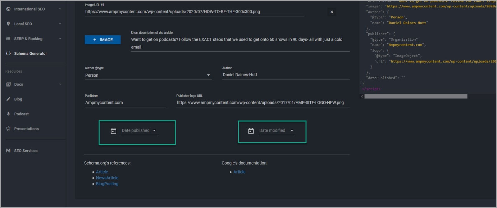 Step create the schema markup