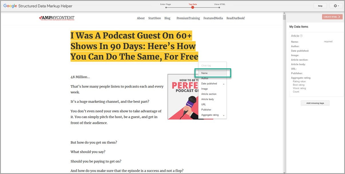 The google structured markup helper